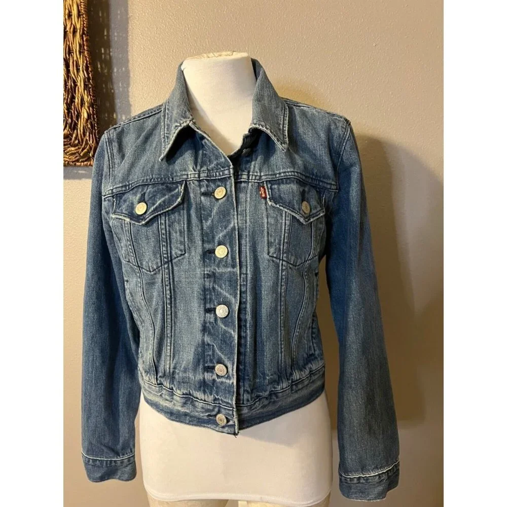 Levis Womens Jacket Blue XL Trucker Jean Cotton Denim Classic Washable - Picture 2 of 10